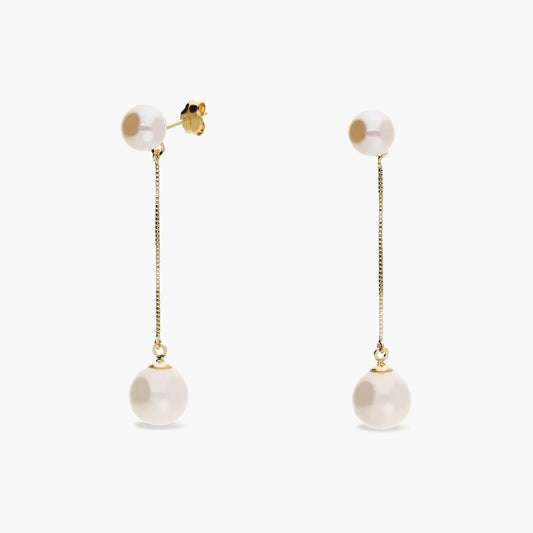 Pendientes largos de oro 18K con perlas 50 mm