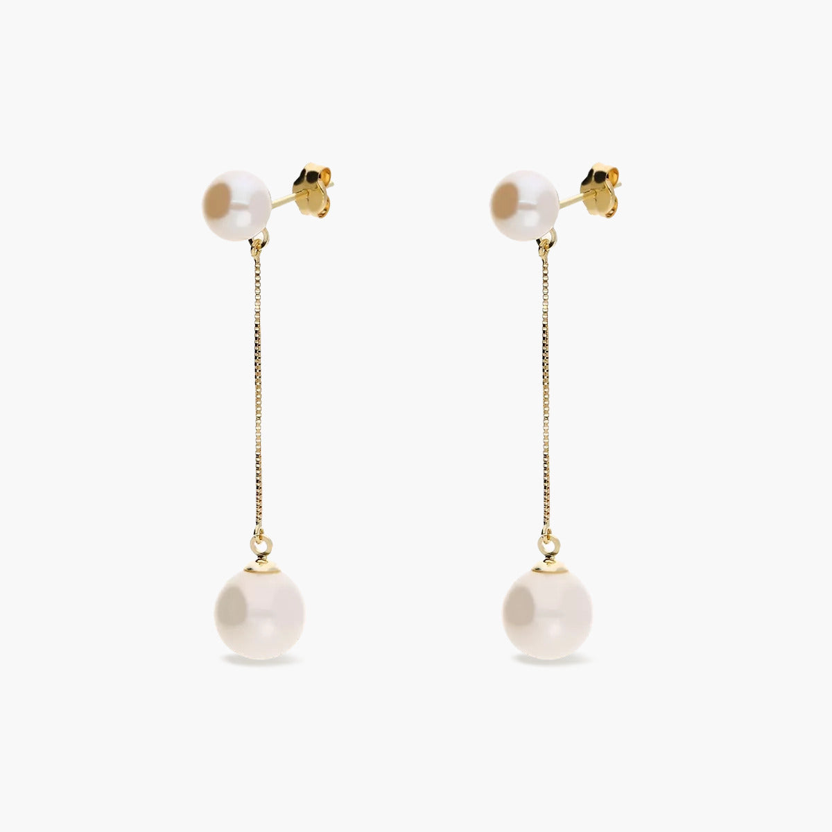 Pendientes largos de oro 18K con perlas 50 mm