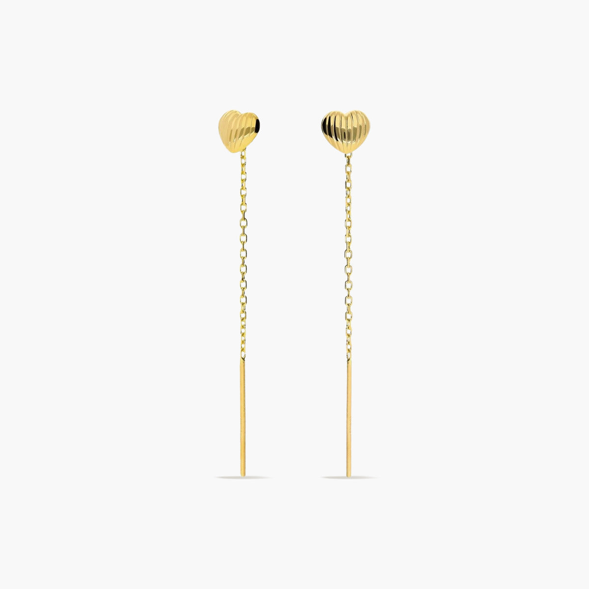 Pendientes largos corazón de oro 18K 50 mm