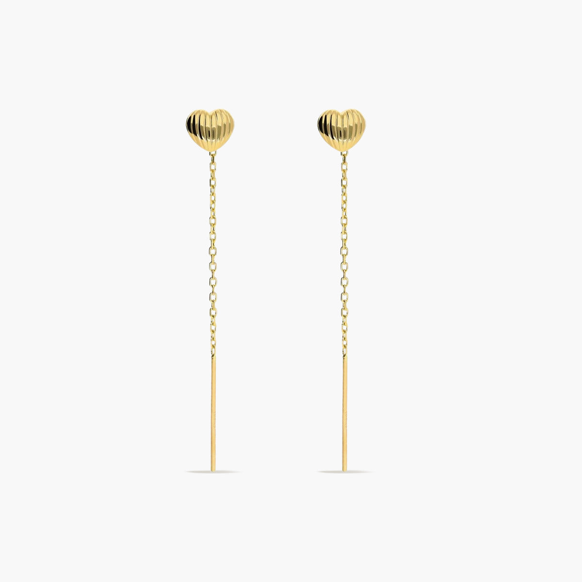 Pendientes largos corazón de oro 18K 50 mm