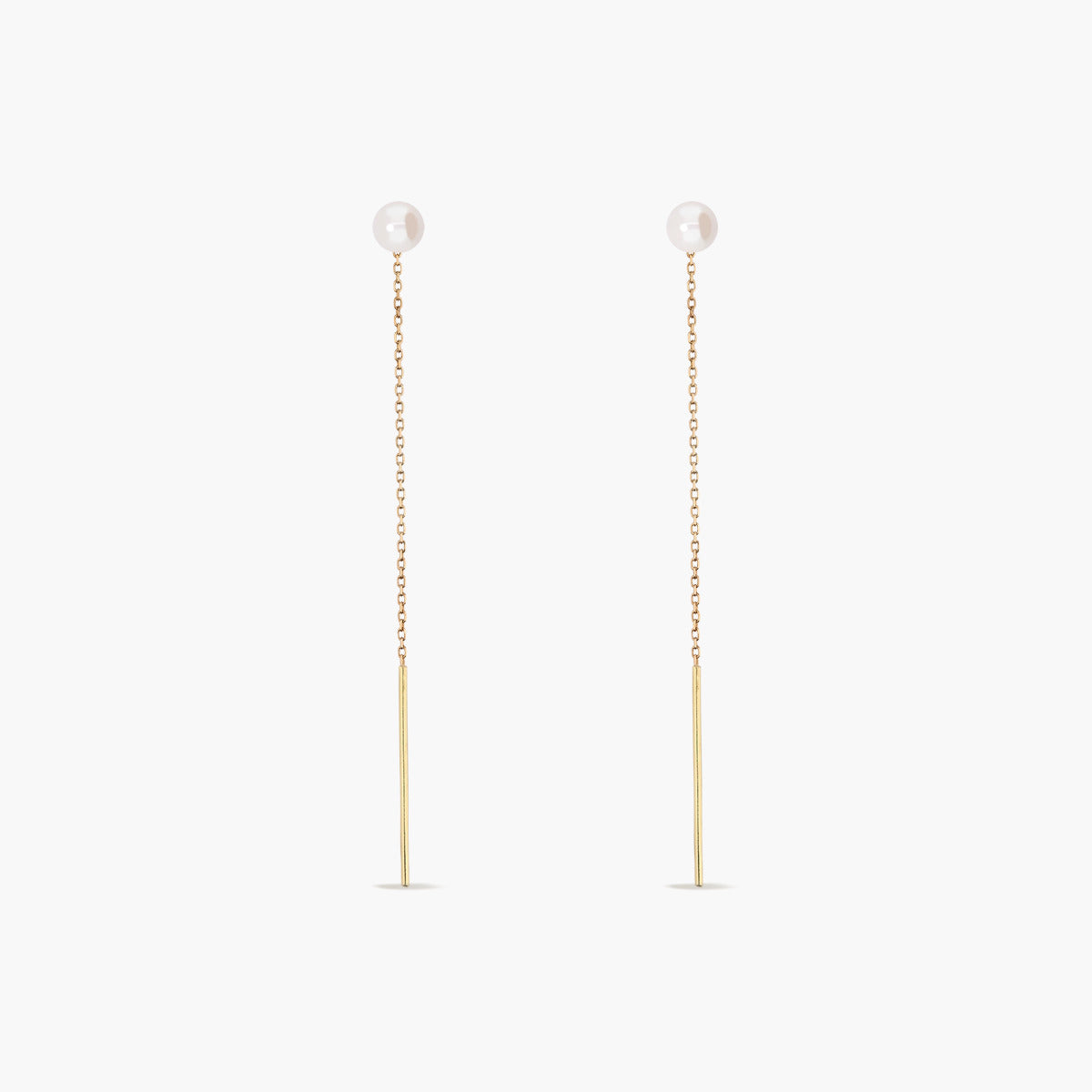 Pendientes largos de oro 18K con perlas 80 mm