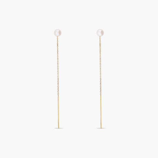 Pendientes largos de oro 18K con perlas 80 mm