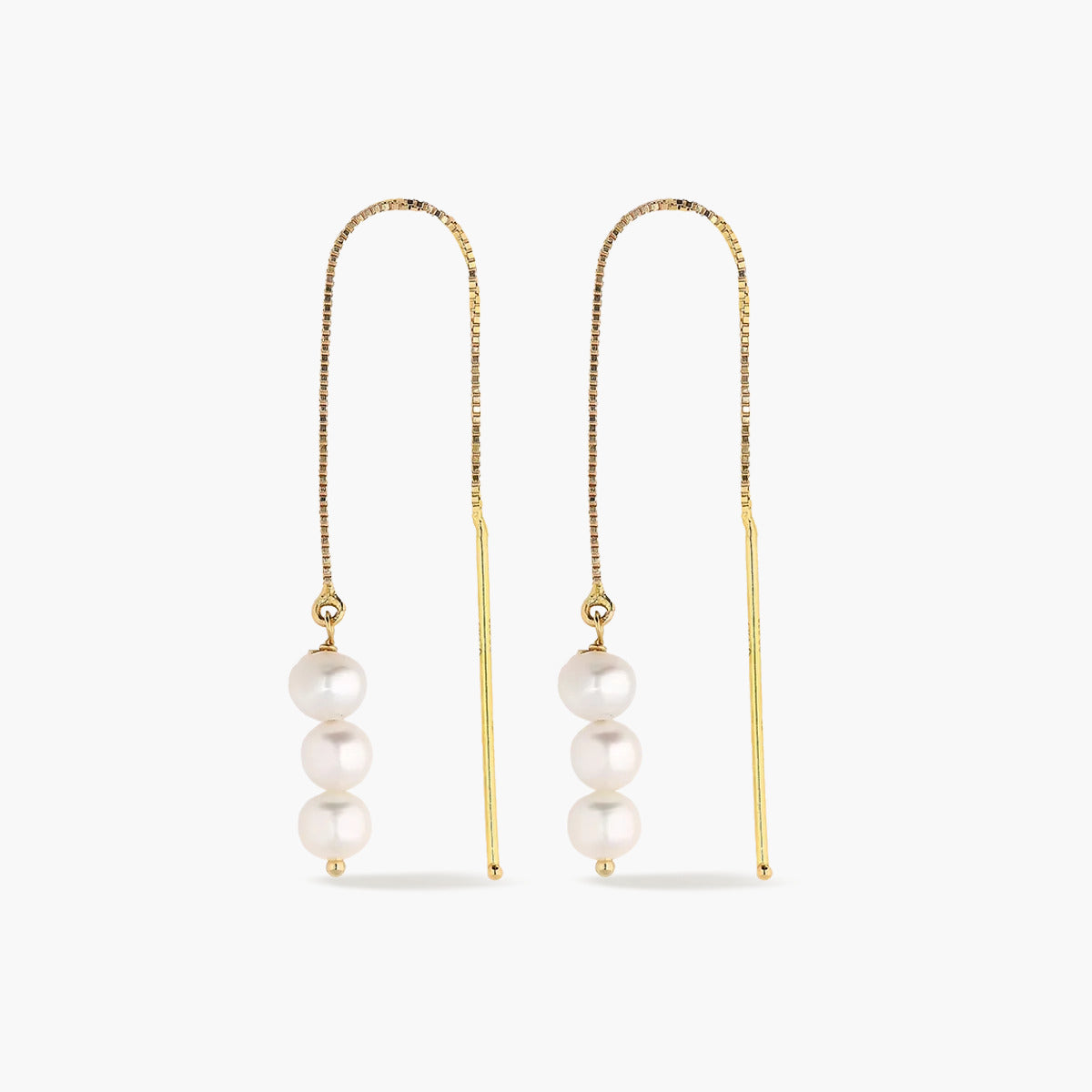 Pendientes largos de oro 18K con perlas 80 mm