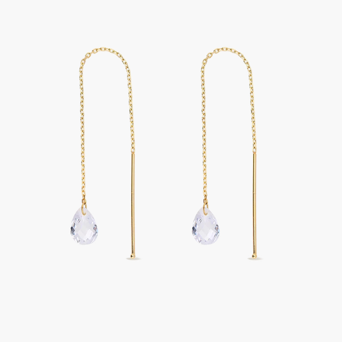 Pendientes largos de oro 18K circonita 80 mm