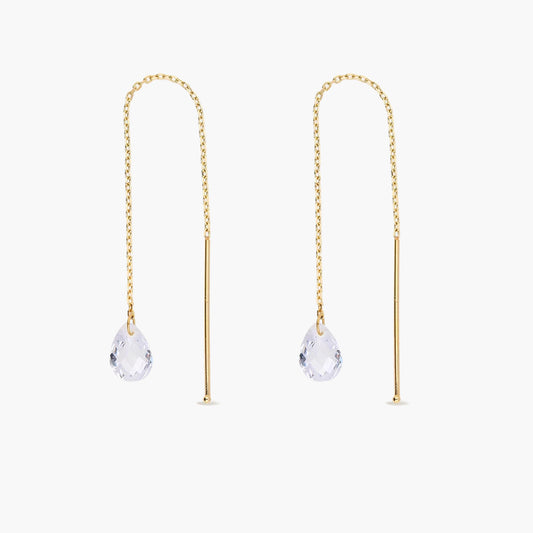 Pendientes largos de oro 18K circonita 80 mm