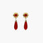 Pendientes largos flor de oro 18K coral 28 mm