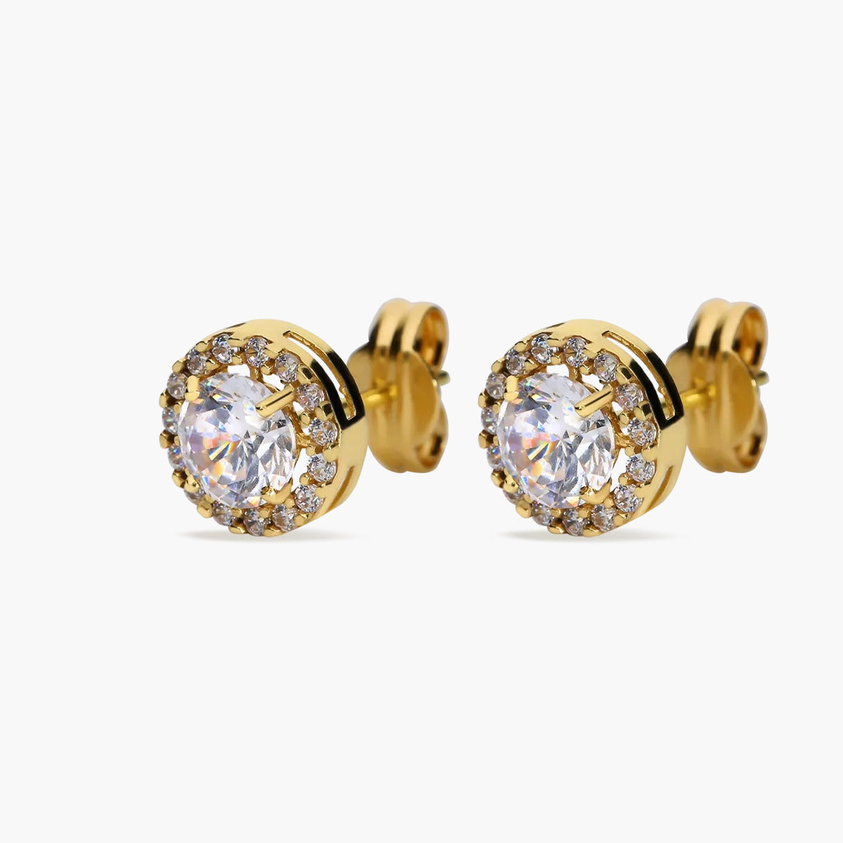 Pendientes redondos de oro 18K circonitas 8 mm