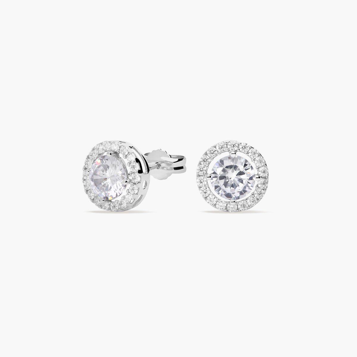 Pendientes redondos de oro blanco 18K circonitas 9 mm