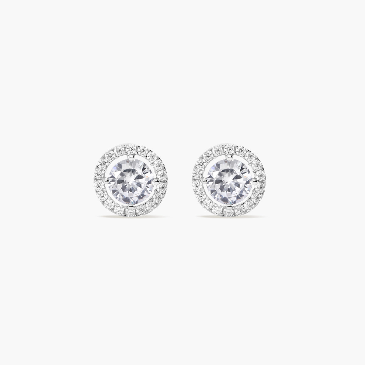 Pendientes redondos de oro blanco 18K circonitas 9 mm
