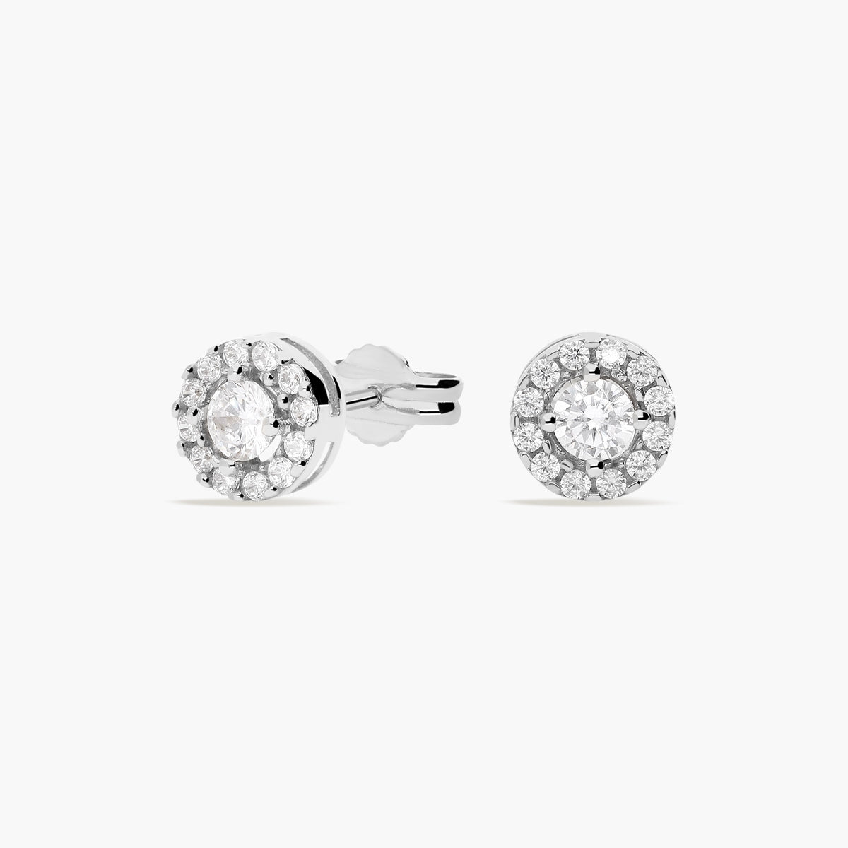 Pendientes redondos de oro blanco 18K circonitas 6 mm