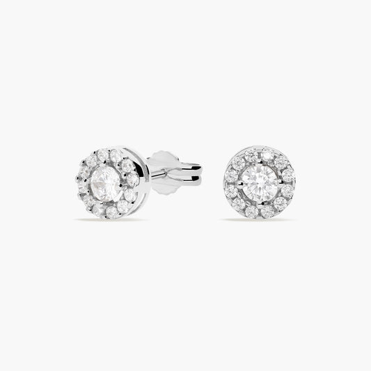 Pendientes redondos de oro blanco 18K circonitas 6 mm