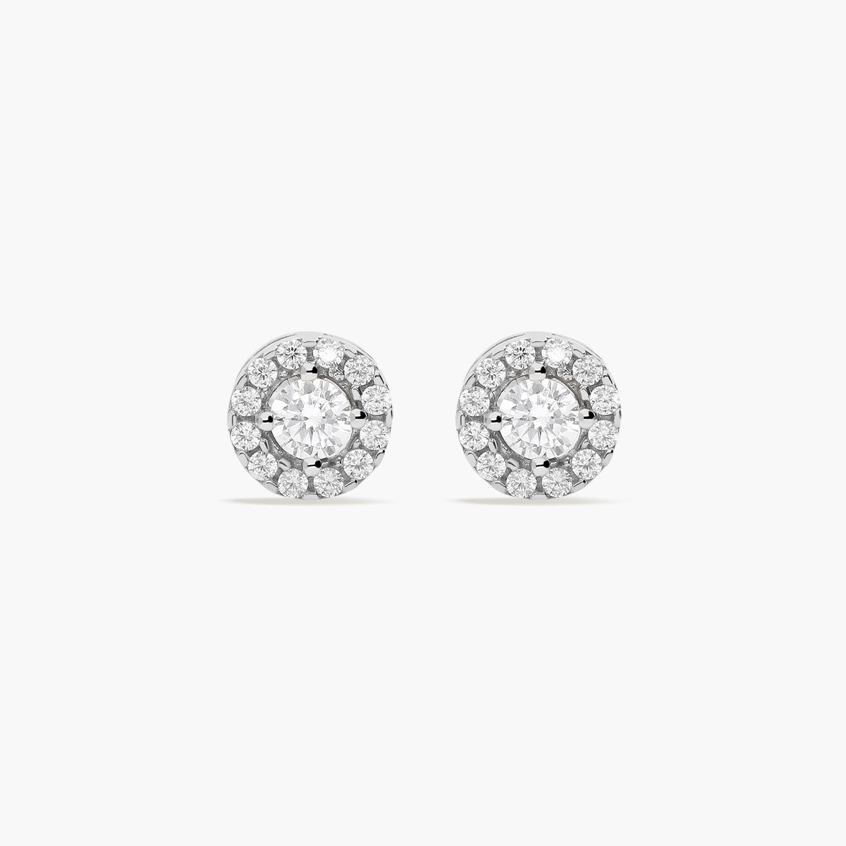 Pendientes redondos de oro blanco 18K circonitas 6 mm