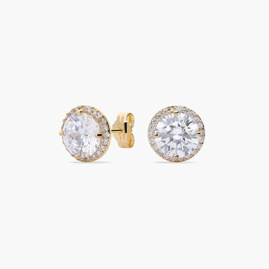 Pendientes redondos de oro 18K circonitas 9 mm
