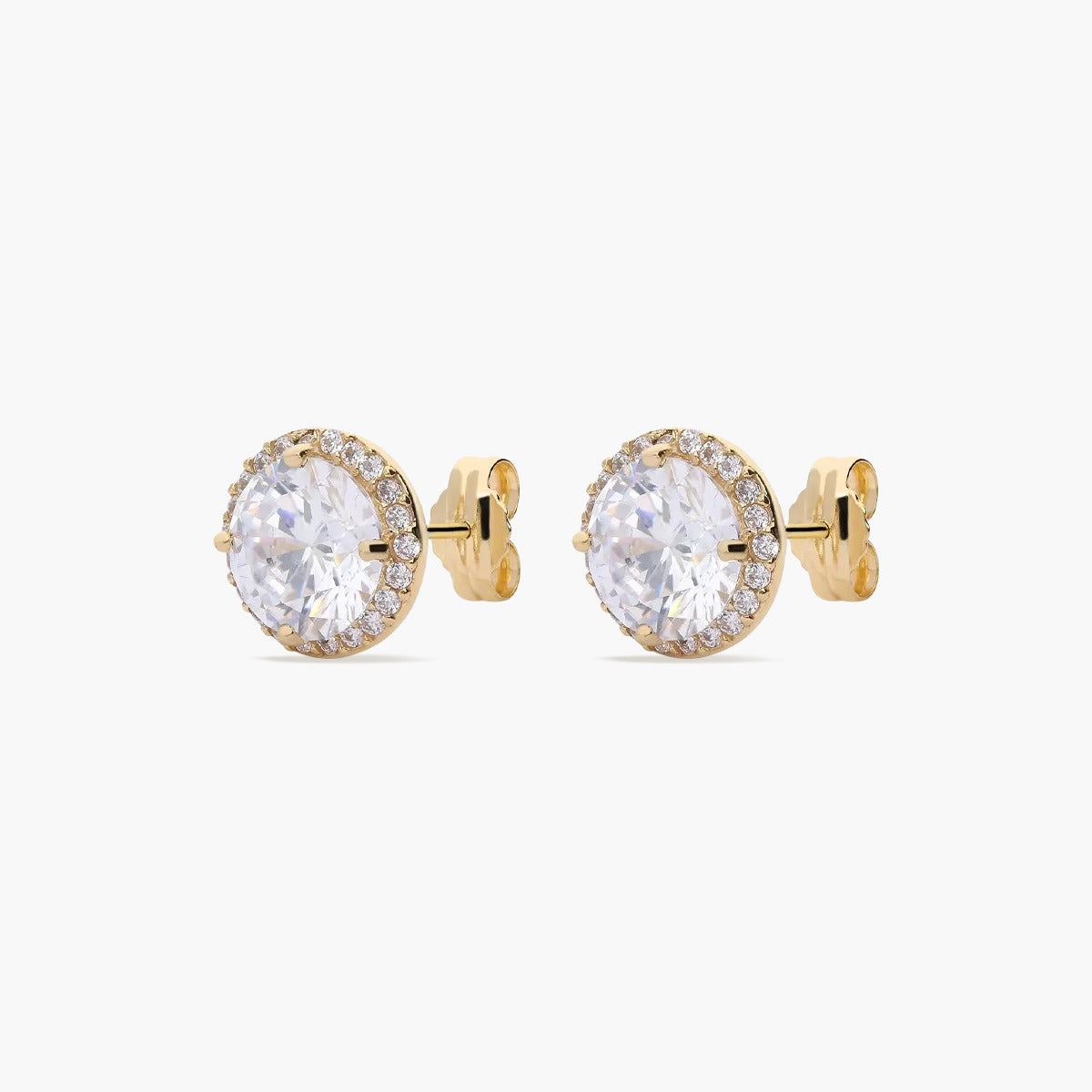 Pendientes redondos de oro 18K circonitas 9 mm