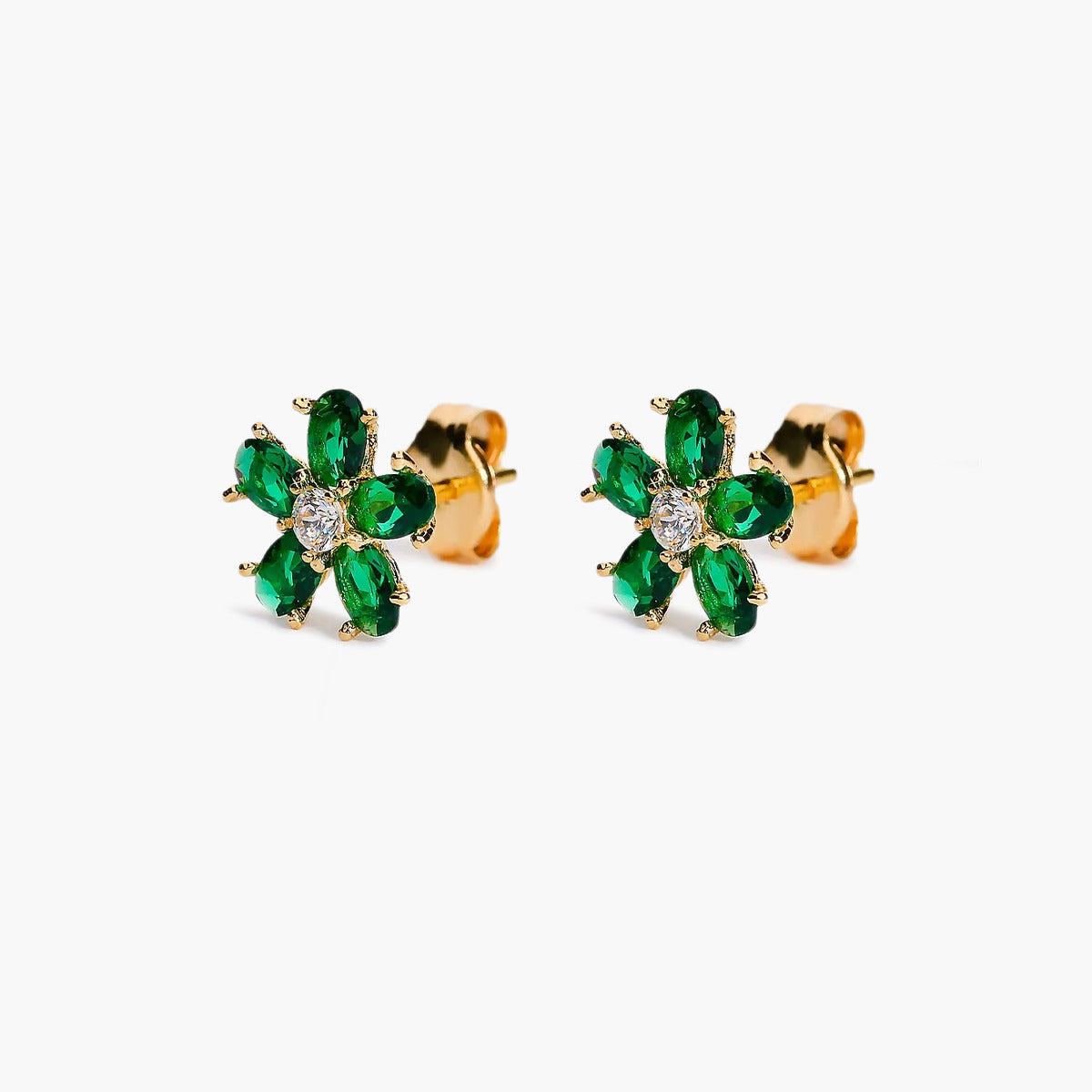 Pendientes de oro 18K circonitas verde y blanco 7 mm