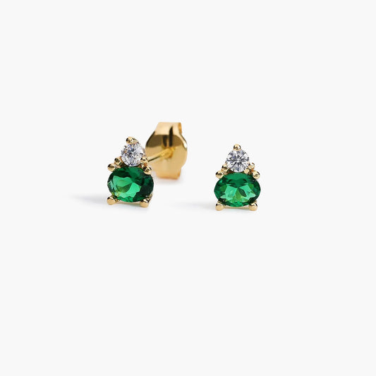 Pendientes de oro 18K circonitas verde y blanco 5 mm