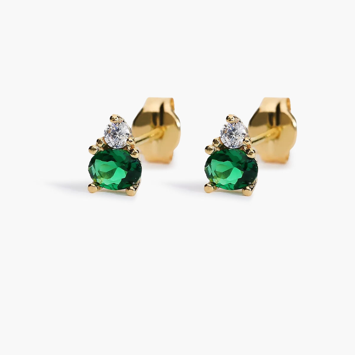 Pendientes de oro 18K circonitas verde y blanco 5 mm