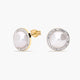Pendientes redondos de oro bicolor 18K con perlas 10 mm