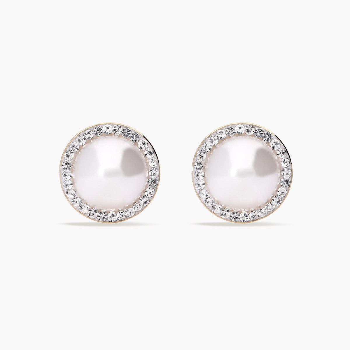Pendientes redondos de oro bicolor 18K con perlas 10 mm