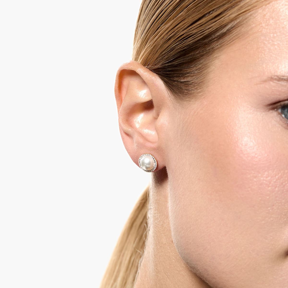Pendientes redondos de oro bicolor 18K con perlas 10 mm