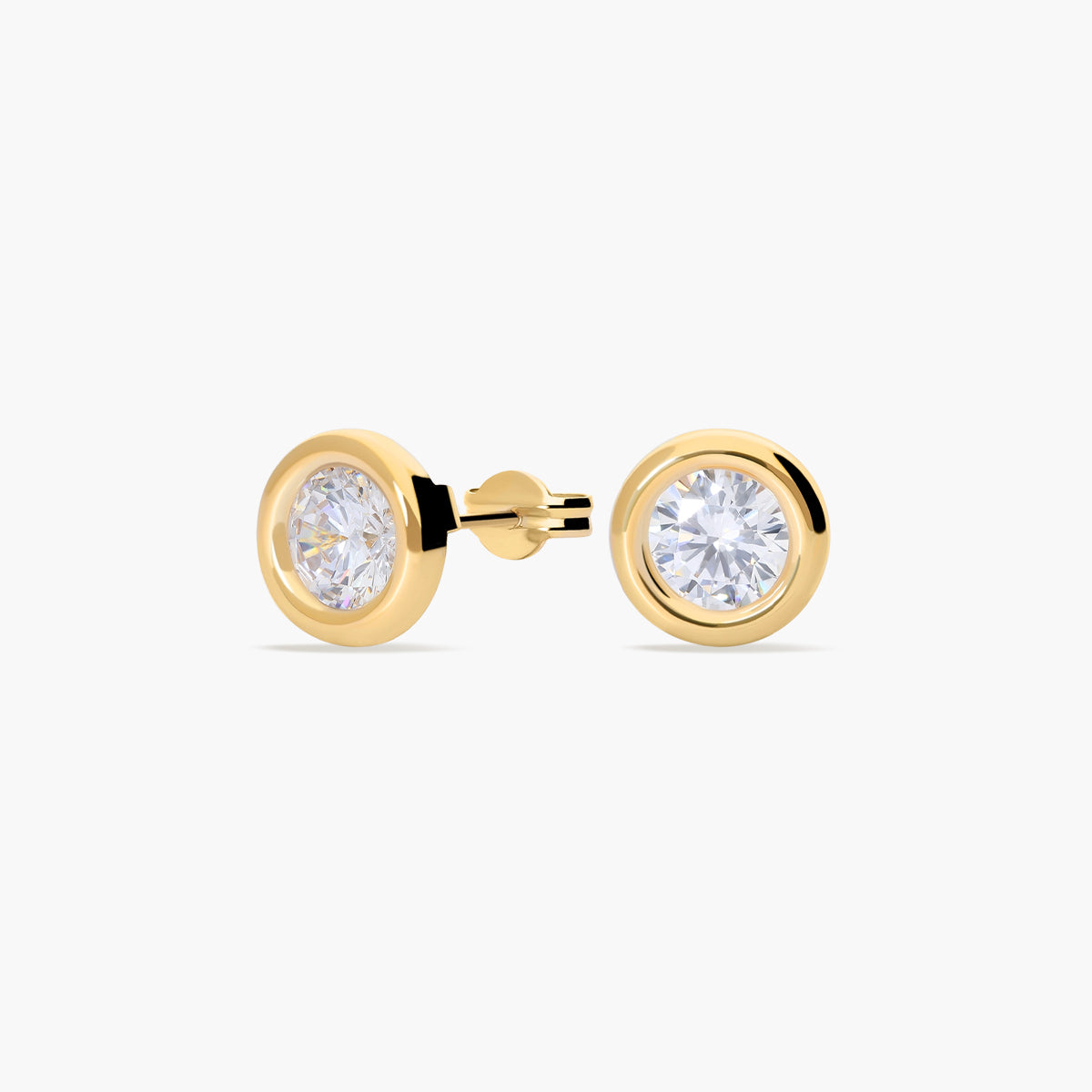 Pendientes redondos de oro 18K circonita 9 mm