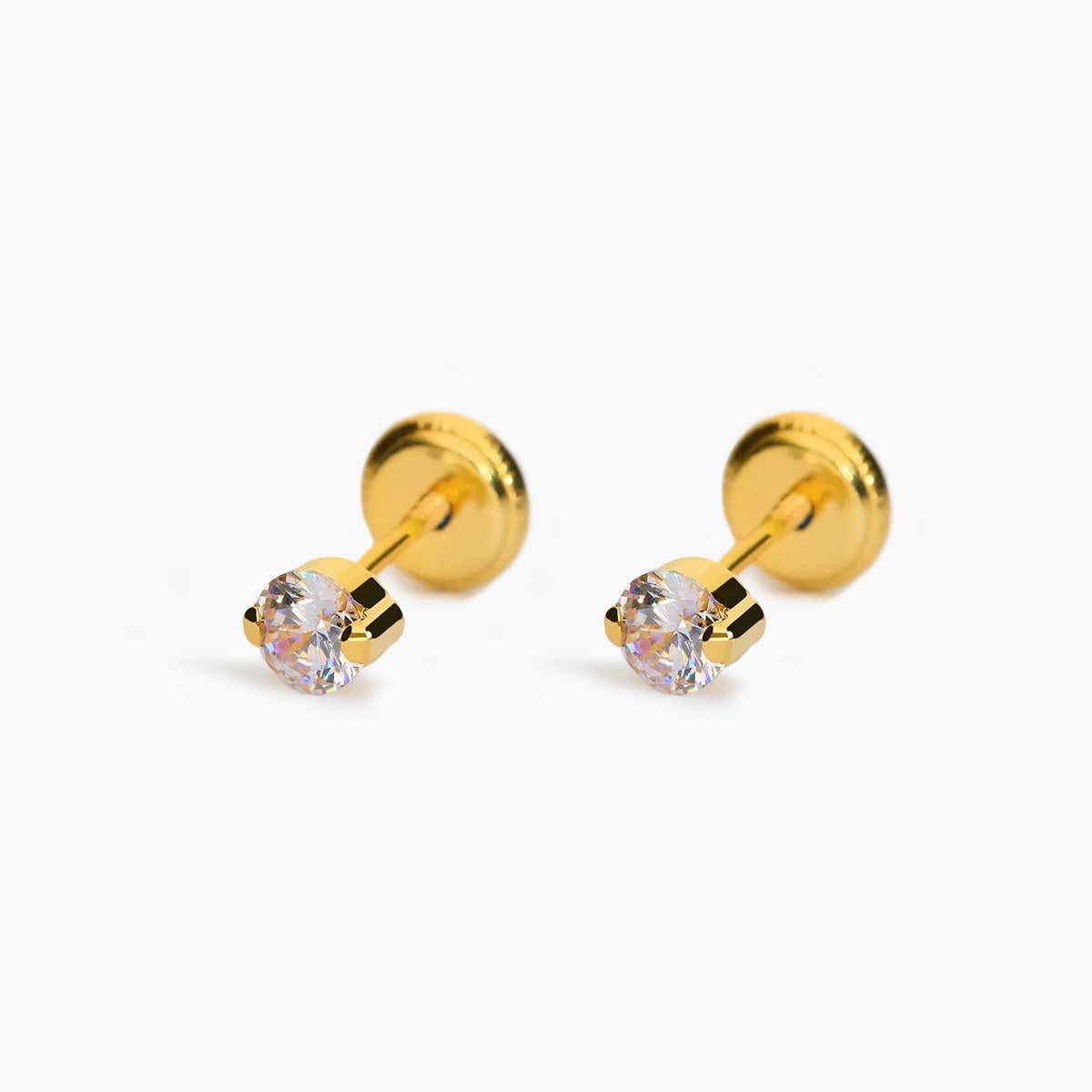 Pendientes redondos de oro 18K circonita 3 mm
