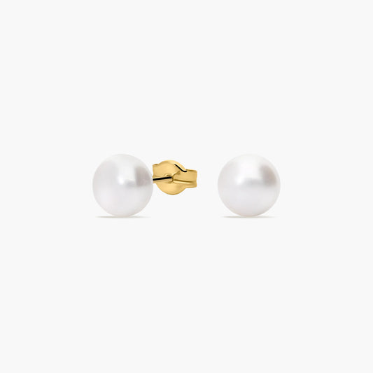 Pendientes de botón de oro 18K con perlas 6 mm
