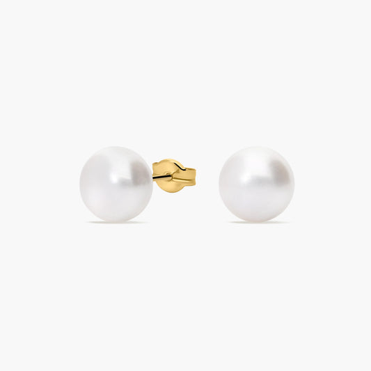 Pendientes de botón de oro 18K con perlas 8 mm