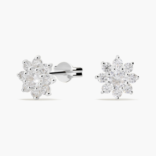 Pendientes de oro blanco 18K circonitas 7 mm