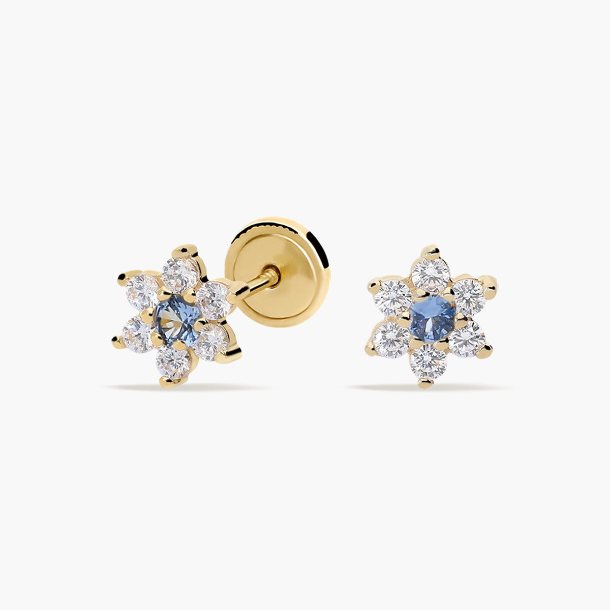 Pendientes de oro 18K circonitas azul y blanca 5 mm