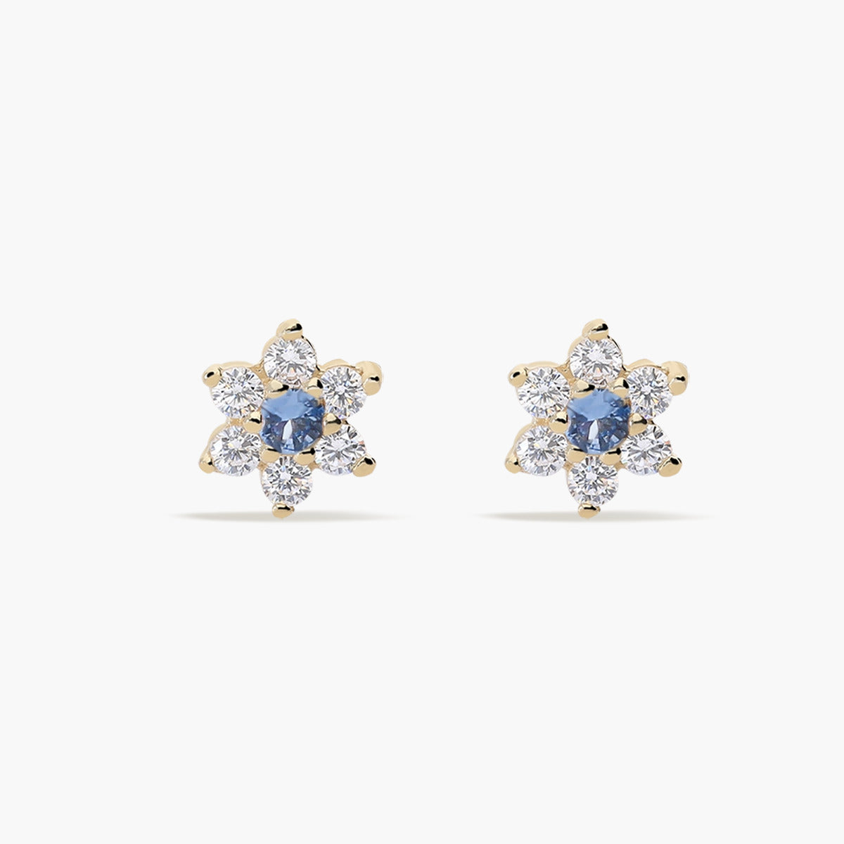 Pendientes de oro 18K circonitas azul y blanca 5 mm