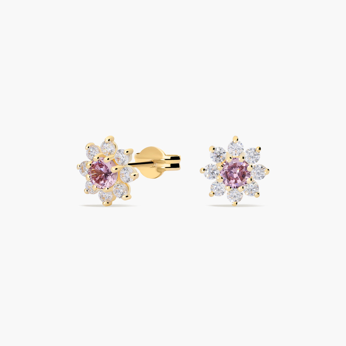 Pendientes de oro 18K circonitas rosa y blanca 7 mm