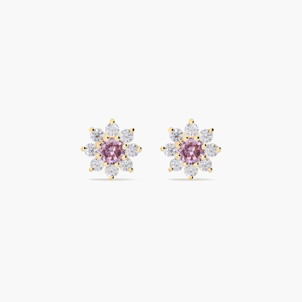 Pendientes de oro 18K circonitas rosa y blanca 7 mm