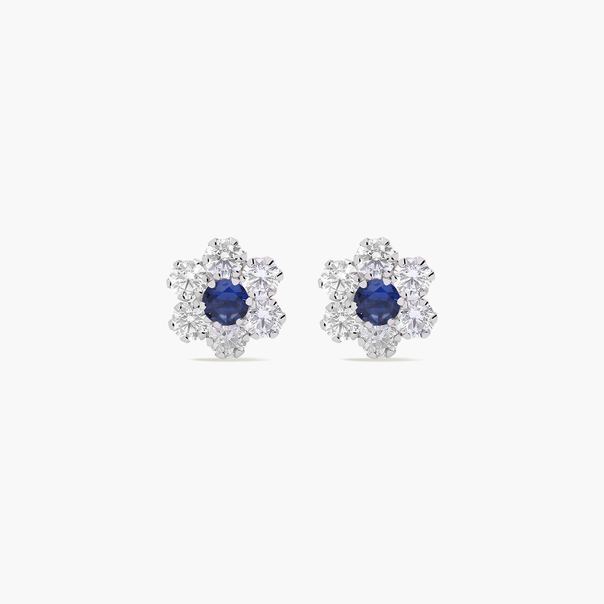 Pendientes de oro blanco 18K circonitas azul y blanco 7 mm