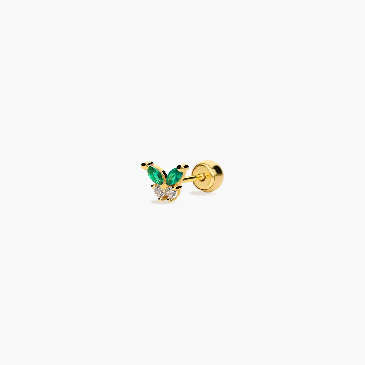 Piercing de oreja de oro 18K circonita verde mariposa 4 mm