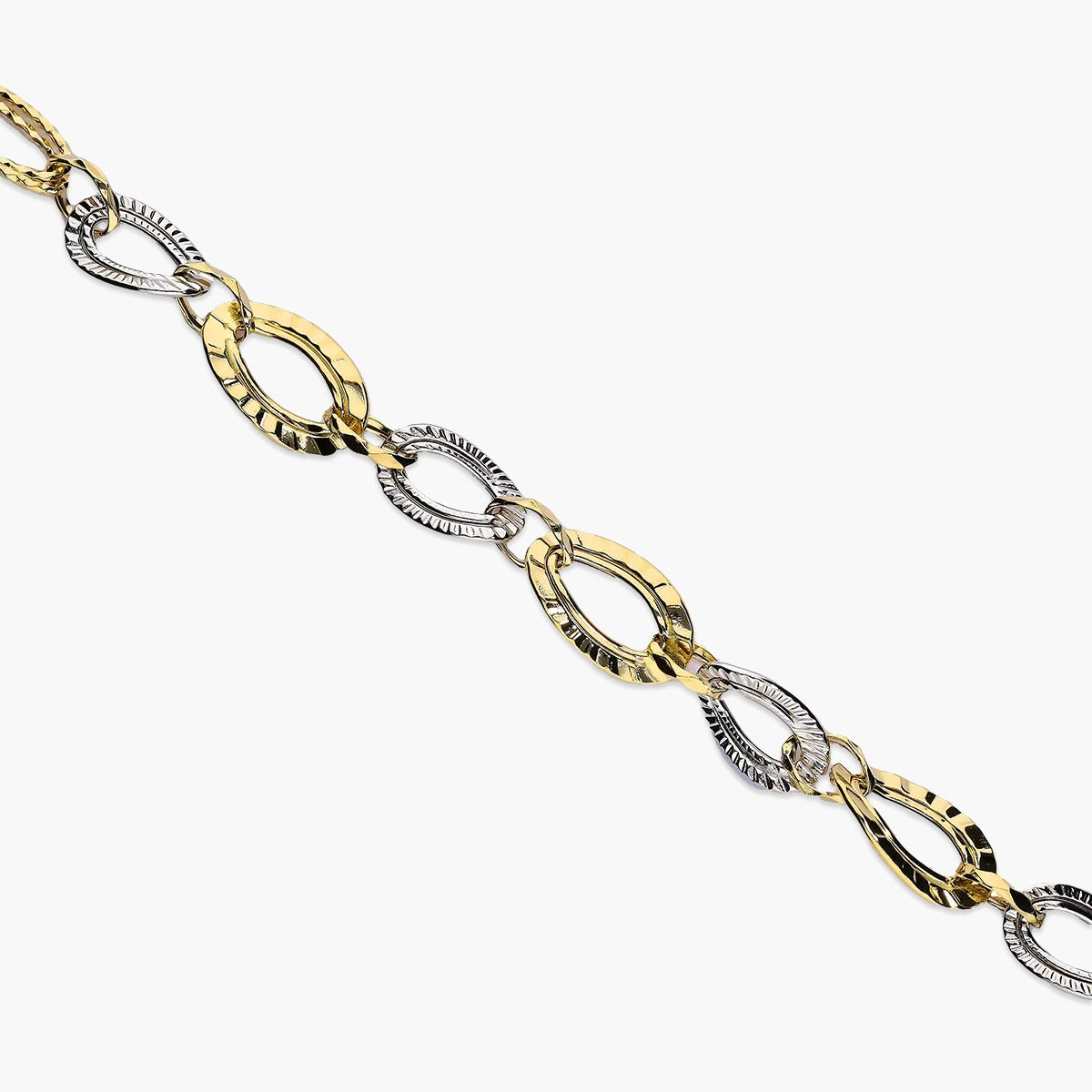 Pulsera de oro bicolor 18K eslabón anillas 19 cm