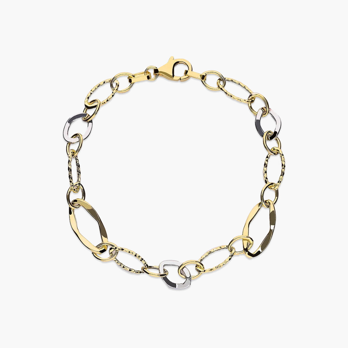 Pulsera de oro bicolor 18K eslabón anillas 19 cm