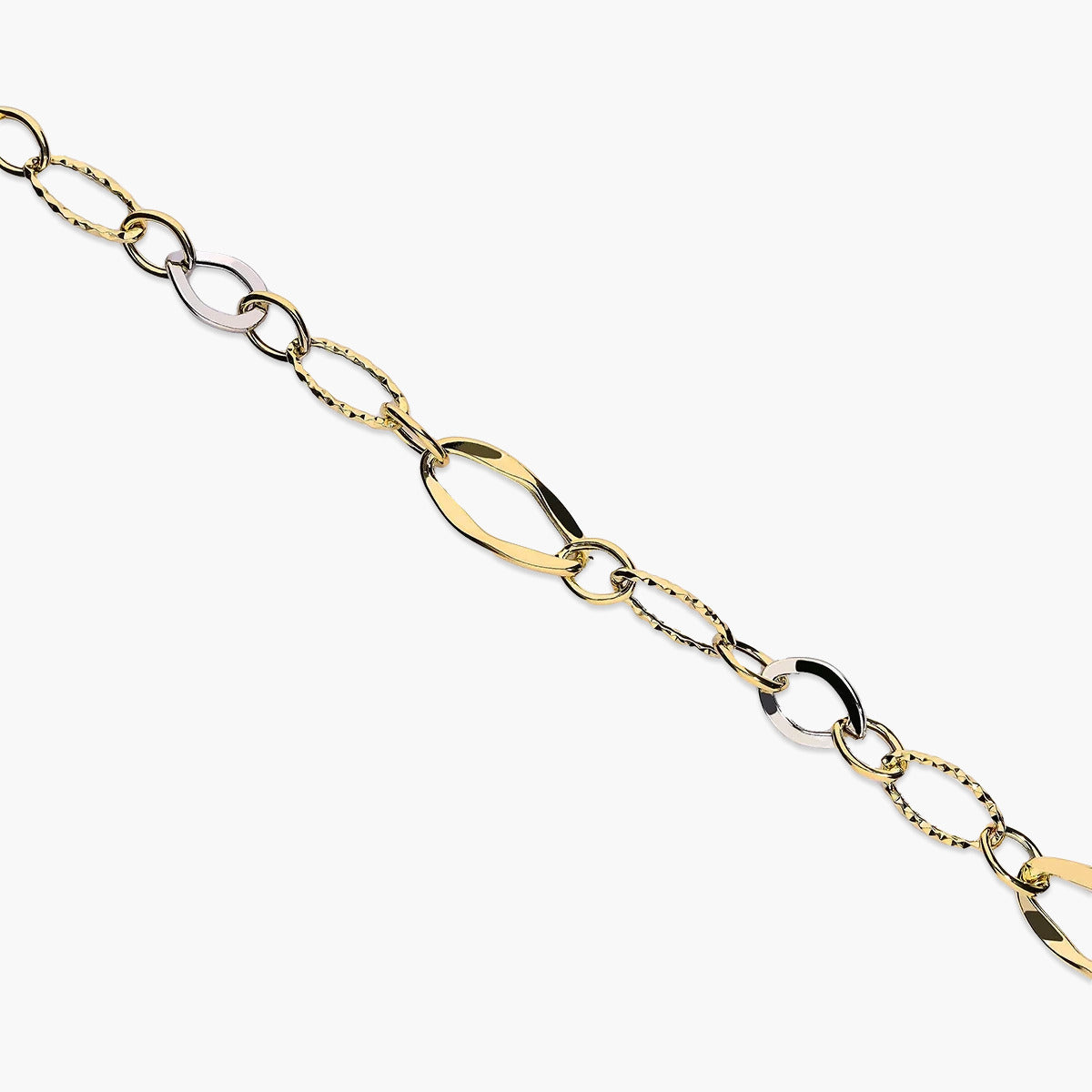 Pulsera de oro bicolor 18K eslabón anillas 19 cm