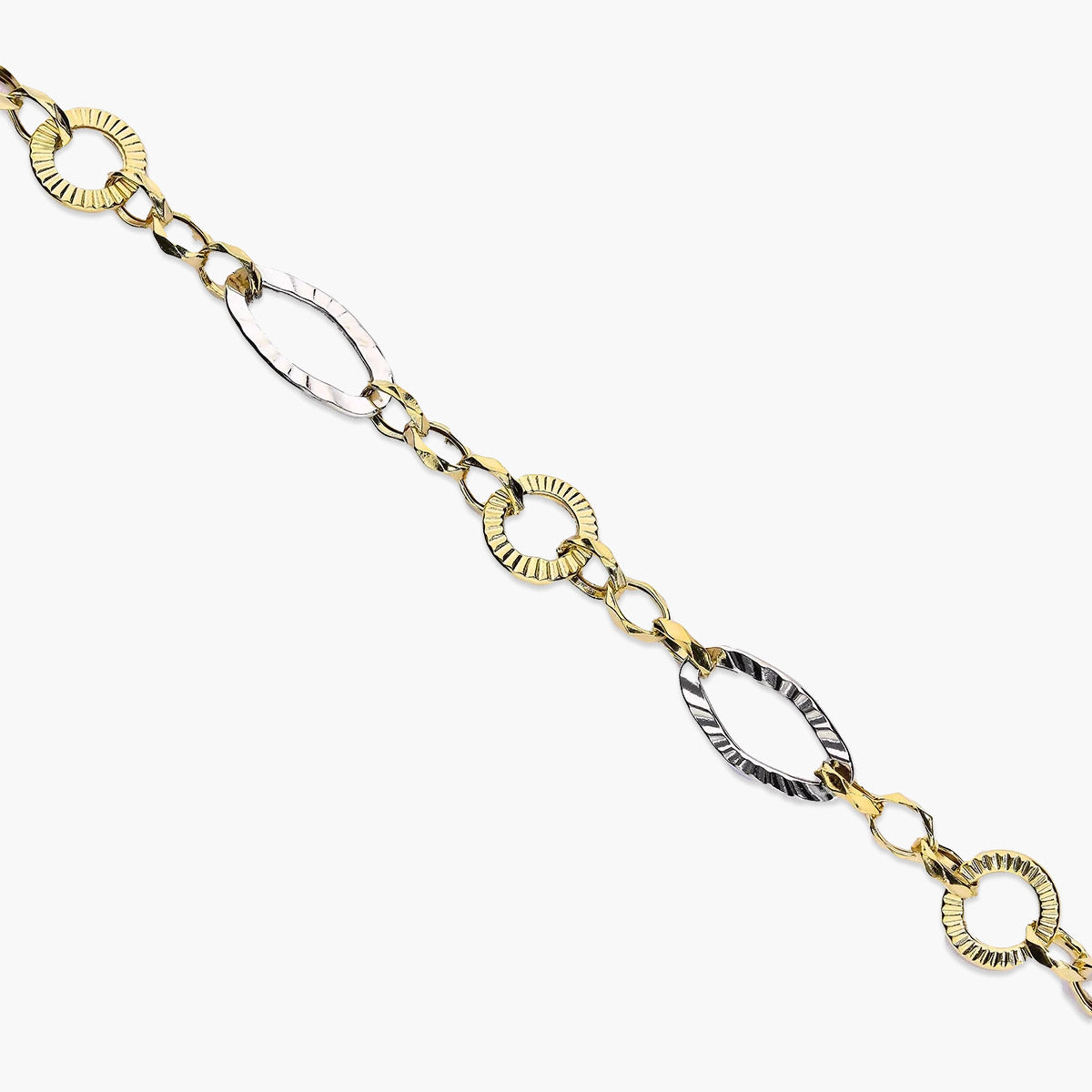 Pulsera de oro bicolor 18K eslabón anillas 19 cm