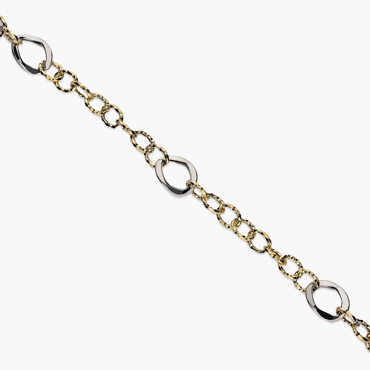 Pulsera de oro bicolor 18K eslabón anillas 19 cm