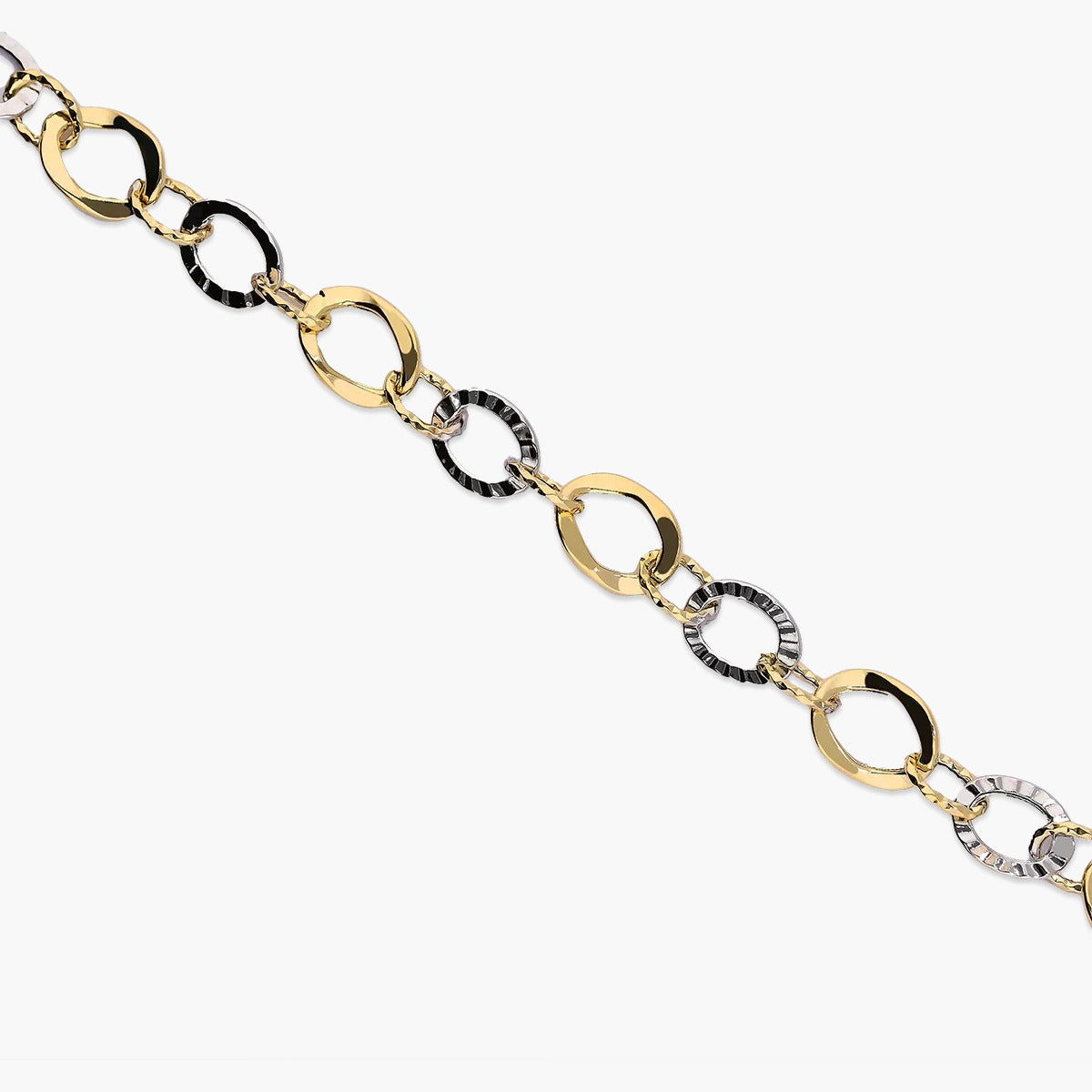 Pulsera de oro bicolor 18K eslabón anillas 19 cm