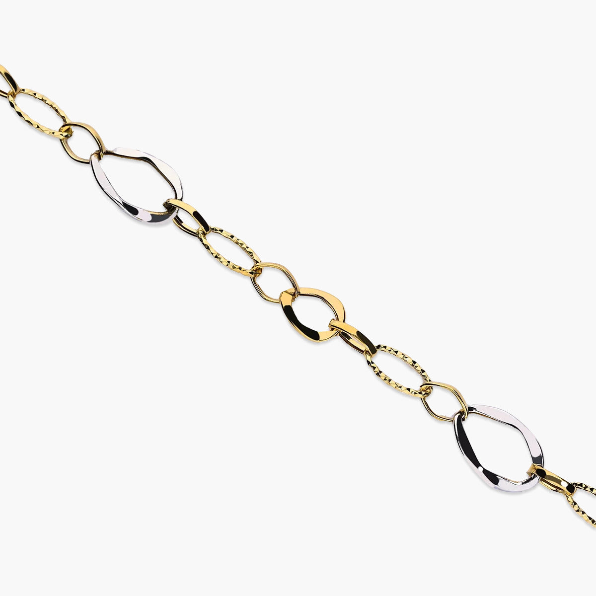 Pulsera de oro bicolor 18K eslabón anillas 19 cm