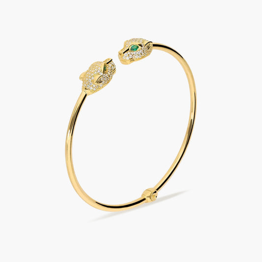 Pulsera rígida de oro 18K circonitas verde 60x55 mm LEOPARD