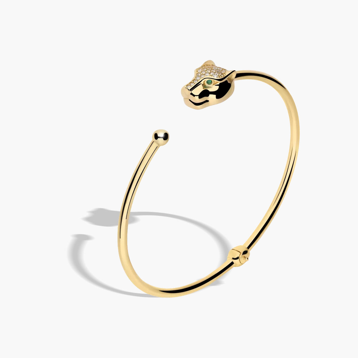 Pulsera rígida de oro 18K circonitas verde 60x50 mm LEOPARD