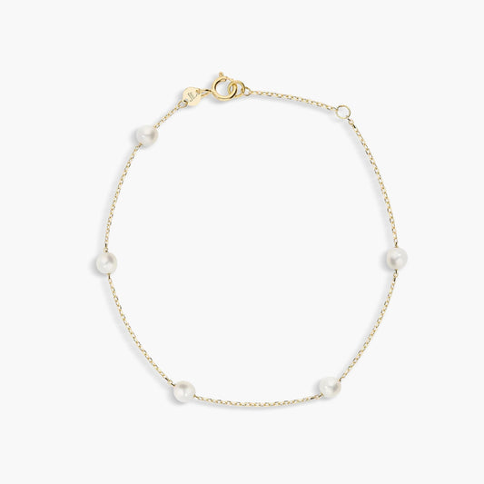 Pulsera de oro 18K perlas oval 16-18 cm