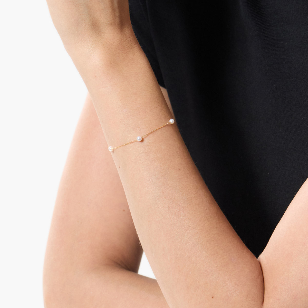 Pulsera de oro 18K perlas oval 16-18 cm