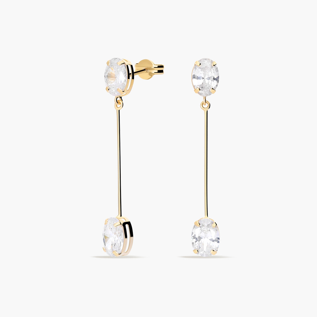 Pendientes largos de oro 18K circonitas 36 mm