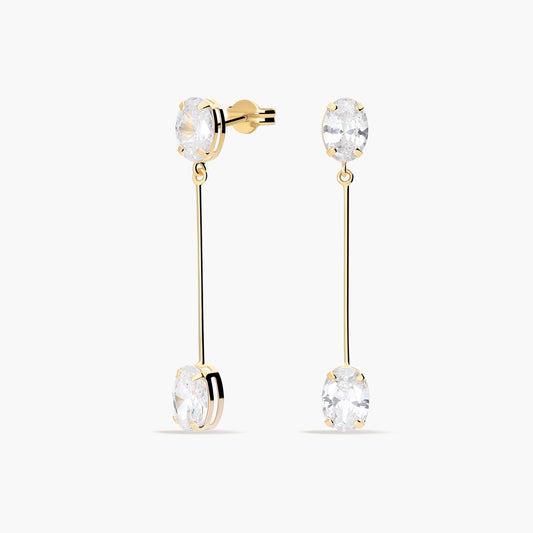Pendientes largos de oro 18K circonitas 36 mm