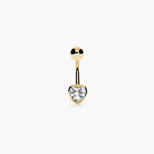 Piercing de ombligo de oro 18K circonita corazón 19 mm