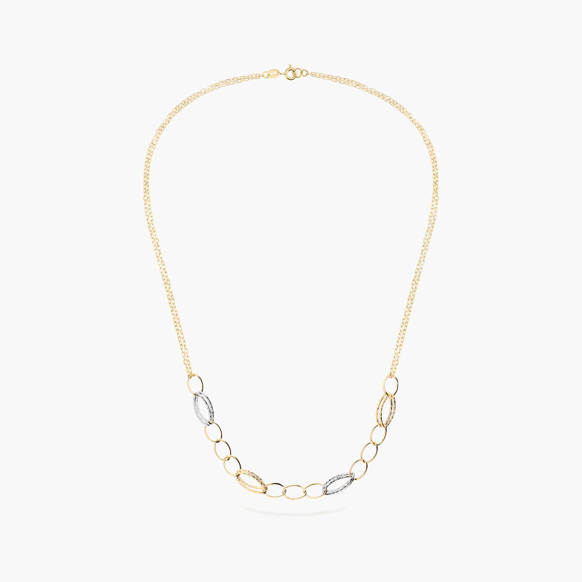 Gargantilla de oro bicolor 18K 45 cm anillas